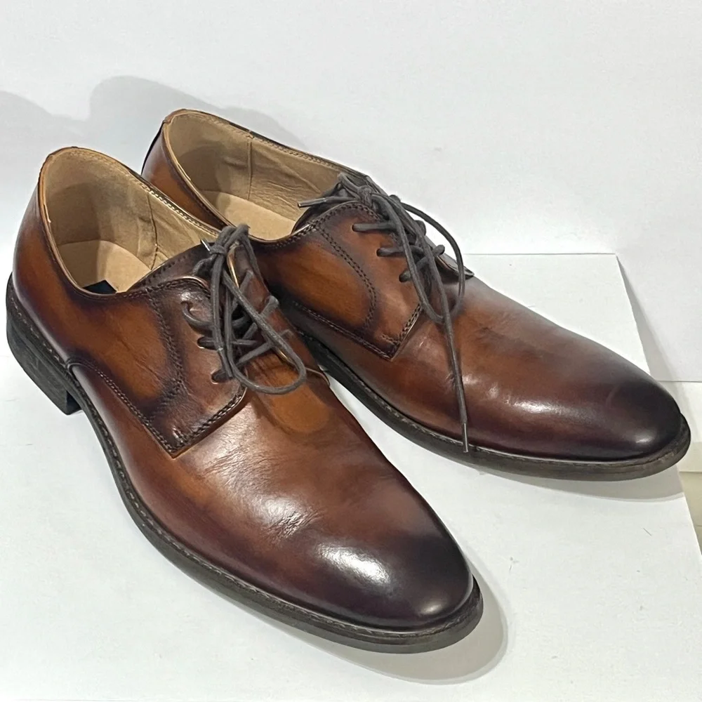 La Milano Luwin Leather Memory Foam Cognac Burnished Toe Oxfords Laced Shoes 11M